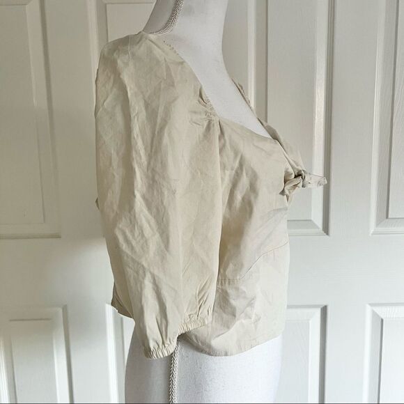 VERO MODA Woven Organic Cotton Crop Top In Birch XL - Picture 3 of 7